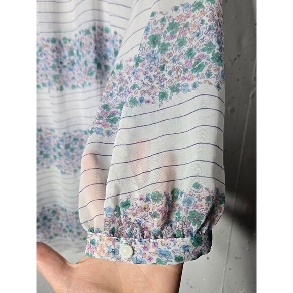 LC Lauren Conrad Womens Floral Peasant Top Large Sheer Boho Cottage Fairy NWT - Picture 3 of 11